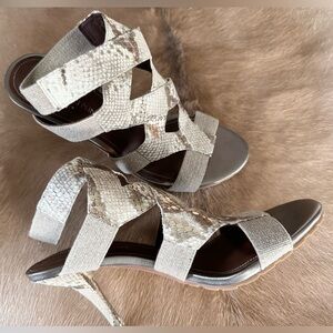 Donald J Pliner Gladiator Metallic Neutral Snake Skin & Elastic High Heels 8.5